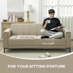 HOMCOM 3 Seater Sofa, Modern Fabric Sofa Couch, Channel Tufted Upholstered Sofa Settee for Living Room, Guest Room, Bedroom, Home Office, Khaki - 5