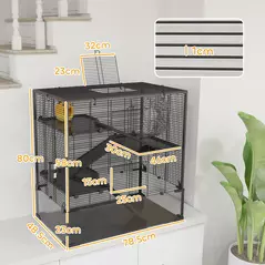PawHut Four-Tier Hamster Cage with Deep Tempered Glass Bottom, Hut, Running Wheel, Food Dish, Water Bottle, 78.5 x 48.5 x 80cm - 3