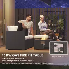 Outsunny Five Piece Rattan Garden Furniture Set with Gas Fire Pit Table and Footstool - Black and Cream White - 5