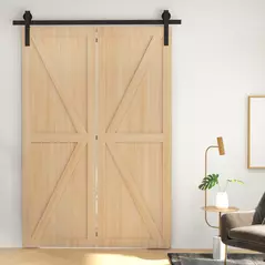 HOMCOM 5ft Bi-Folding Sliding Barn Door Hardware Kit - Black - 2