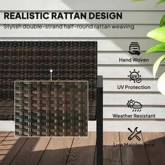 Outsunny 2 Seater Rattan Garden Bench, Outdoor Bench with Quick-Drying Cotton Padding, Wicker Garden Loveseat with Armrests, Steel Frame for Patio, Park, Mixed Brown - 5