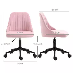 Vinsetto Velvet-Feel Armless Office Chair - Pink - 3