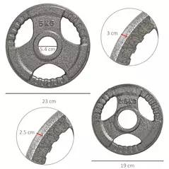HOMCOM Set of 4 Cast Iron Weight Plate for 2 inch/5cm hole Dumbbell Handle Bar 15kg Dumbbell Plates Barbell Weight 2 x 5kg, 2 x 2.5kg - 3