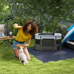 PawHut Foldable Dog Pen with Storage Bag for Indoor/Outdoor Use, Portable Pet playpen, with Ground Stakes - Grey - 2