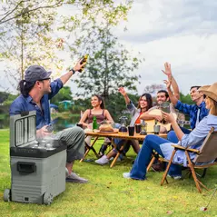 Outsunny 45L Two Compartment Car Fridge Cooler - Green - 2