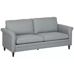 HOMCOM 3 Seater Sofa, Modern Fabric Sofa Couch with Spring Cushion, Rubber Wood Legs, 191cm Upholstered Settee for Living Room, Bedroom, Home Office, Guest Room, Grey - 1