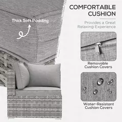 Outsunny Outdoor PE Rattan Corner Sofa, Garden Wicker Furniture Single Sofa Chair w/ Cushions, Light Grey - 5