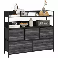 HOMCOM Rustic Chest of Five Fabric Drawers - Black - 1