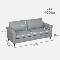 HOMCOM 3 Seater Sofa, Modern Fabric Sofa Couch with Spring Cushion, Rubber Wood Legs, 191cm Upholstered Settee for Living Room, Bedroom, Home Office, Guest Room, Grey - 3