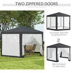 Outsunny 4M Hexagon Gazebo, Netting Party Tent, Patio Canopy Outdoor Event Shelter for Activities, Shade Resistant, Dark Grey - 5