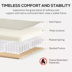 HOMCOM 3 Seater Sofa, Modern Fabric Sofa Couch with Spring Cushion, Rubber Wood Legs, 191cm Upholstered Settee for Living Room, Bedroom, Home Office, Guest Room, Cream White - 5