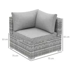 Outsunny Outdoor PE Rattan Corner Sofa, Garden Wicker Furniture Single Sofa Chair w/ Cushions, Light Grey - 3