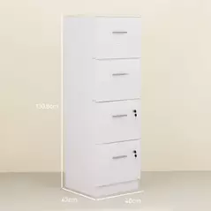 HOMCOM Four-Drawer Lockable Filing Cabinet - White Wood Effect - 3