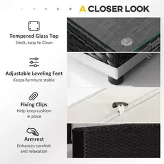 Outsunny 8 Piece Rattan Corner Sofa Set with Wide & Deep Seat, Assembled Aluminium PE Rattan Garden Furniture Set with Thick Cushions and Glass Top Table for Outdoor, Conservatory, Black - 7