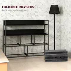 HOMCOM Rustic Chest of Five Fabric Drawers - Black - 6