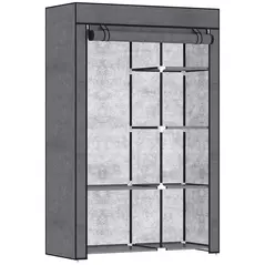 HOMCOM Rail and Six Shelf Fabric Wardrobe - Dark Grey - 1