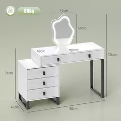 HOMCOM Dressing Table, Vanity Desk with Leaf Shape Mirror, Makeup Table with 5 Drawers, 3-Colour LED Lights, 100x40cm Tabletop, White - 3