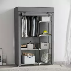 HOMCOM Rail and Six Shelf Fabric Wardrobe - Dark Grey - 2
