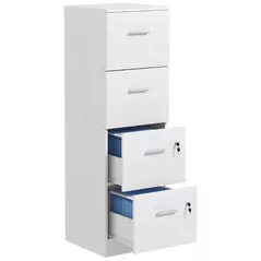 HOMCOM Four-Drawer Lockable Filing Cabinet - White Wood Effect - 1