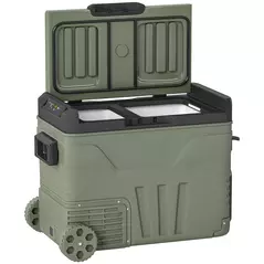 Outsunny 45L Two Compartment Car Fridge Cooler - Green - 1