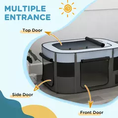 PawHut Foldable Dog Pen with Storage Bag for Indoor/Outdoor Use, Portable Pet playpen, with Ground Stakes - Grey - 5