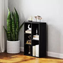 HOMCOM 2-Tier Bookshelf with 5 Compartments - Black - 8