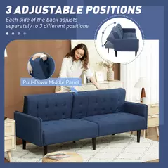 HOMCOM Three-Seater Sofa Bed, with Cupholders - Dark Blue - 6