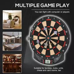 HOMCOM LCD Electronic Dartboard Set Features 26 Games w/ 185 Variations and Include 6 Darts Multi-Game Option Ready-to-Play - 6