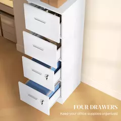 HOMCOM Four-Drawer Lockable Filing Cabinet - White Wood Effect - 4