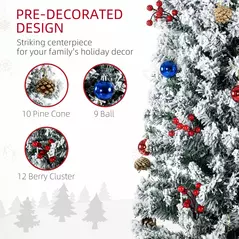 HOMCOM 7ft Snowy Artificial Christmas Tree, with Lights, Decorations and Pine Cones - 5