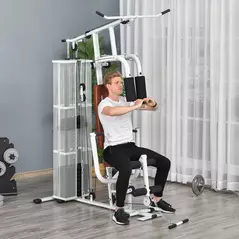 HOMCOM Multifunction Home Gym Weight Training Workout Station Fitness Strength Machine, White - 9