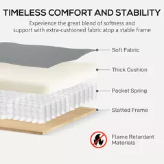 HOMCOM 3 Seater Sofa, Modern Fabric Sofa Couch with Spring Cushion, Rubber Wood Legs, 191cm Upholstered Settee for Living Room, Bedroom, Home Office, Guest Room, Grey - 5