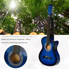 HOMCOM 38 Inch Full Size Acoustic Electric Guitar, Classical Beginner Junior Adult Guitar Gloss Finish with Carrying Case, Strap, Picks, Spare Strings - Blue - 5