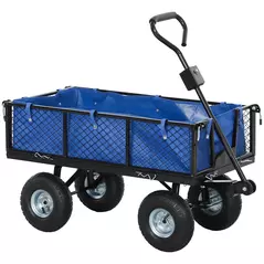 Outsunny 114L Steel Frame Garden Cart Trolley - Blue - 1