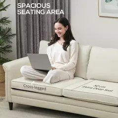 HOMCOM 3 Seater Sofa, Modern Fabric Sofa Couch with Spring Cushion, Rubber Wood Legs, 191cm Upholstered Settee for Living Room, Bedroom, Home Office, Guest Room, Cream White - 6