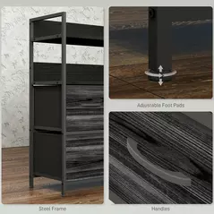 HOMCOM Rustic Chest of Five Fabric Drawers - Black - 7