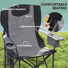 Outsunny Set of 2 Folding Camping Chairs, Padded Camping Chairs with Adjustable Armrests, Portable & Lightweight Folding Camp Chair with Cooler Bag, Cup Holder and Side Pockets, Grey - 4