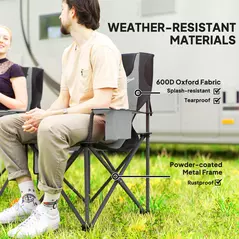 Outsunny Set of 2 Folding Camping Chairs, Padded Camping Chairs with Adjustable Armrests, Portable & Lightweight Folding Camp Chair with Cooler Bag, Cup Holder and Side Pockets, Grey - 5