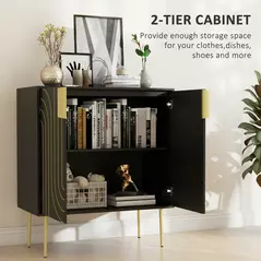 HOMCOM Art Deco Inspired Sideboard, with Adjustable Shelf - Black/Gold Tone - 5