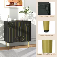 HOMCOM Art Deco Inspired Sideboard, with Adjustable Shelf - Black/Gold Tone - 7