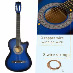 HOMCOM 38 Inch Full Size Acoustic Electric Guitar, Classical Beginner Junior Adult Guitar Gloss Finish with Carrying Case, Strap, Picks, Spare Strings - Blue - 4