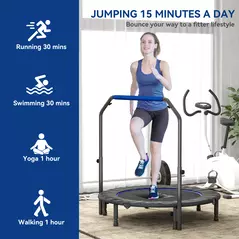 HOMCOM 48" Foldable Mini Fitness Trampoline, with Adjustable Foam Handle, Blue - 7