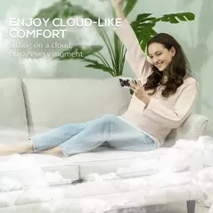 HOMCOM 3 Seater Sofa, Modern Fabric Sofa Couch with Spring Cushion, Rubber Wood Legs, 191cm Upholstered Settee for Living Room, Bedroom, Home Office, Guest Room, Cream White - 4