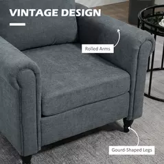 HOMCOM Vintage Accent Chair, Upholstered Occasional Chair with Back Pillow, Rolled Arms,  Rubber Wood Legs, Grey - 4