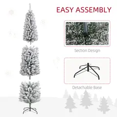 HOMCOM 7ft Snowy Artificial Christmas Tree, with Lights, Decorations and Pine Cones - 7