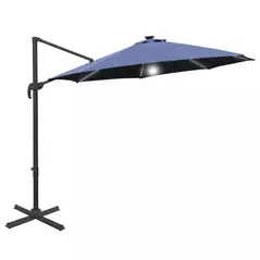 Outsunny 3(m) LED Cantilever Parasol Outdoor Sun Umbrella w/ Base Solar Lights Blue - 1
