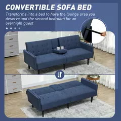HOMCOM Three-Seater Sofa Bed, with Cupholders - Dark Blue - 5