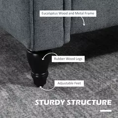 HOMCOM Vintage Accent Chair, Upholstered Occasional Chair with Back Pillow, Rolled Arms,  Rubber Wood Legs, Grey - 6