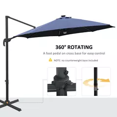 Outsunny 3(m) LED Cantilever Parasol Outdoor Sun Umbrella w/ Base Solar Lights Blue - 6