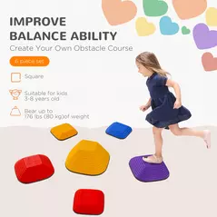 AIYAPLAY Balance Stepping Stones for Kids, 6-Piece Non-Slip Stackable River Stones, Obstacle Courses for Balance and Motor Skill - 4